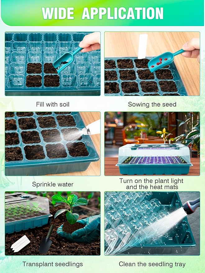 Seed Starter Tray with Grow Lights and Heat Mat, 3-in-1 Soil Meter, 80-Cell Seed Growing Tray, Germination & Plant Propagation Station for Indoor Plants 2-Pack