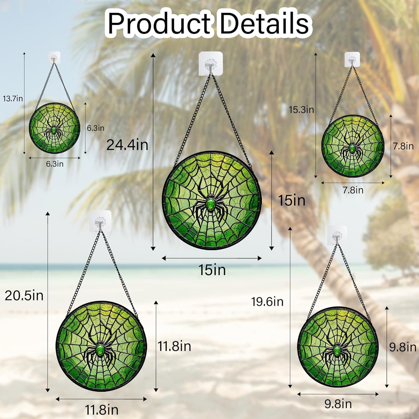 Glass Window Hanging - Black Green Horror Spider Web Suncatcher for Doors Garden Patio Sun Catchers Decor Christmas Halloween Birthday Gifts for Women Men Mom Nana Friend 15 in