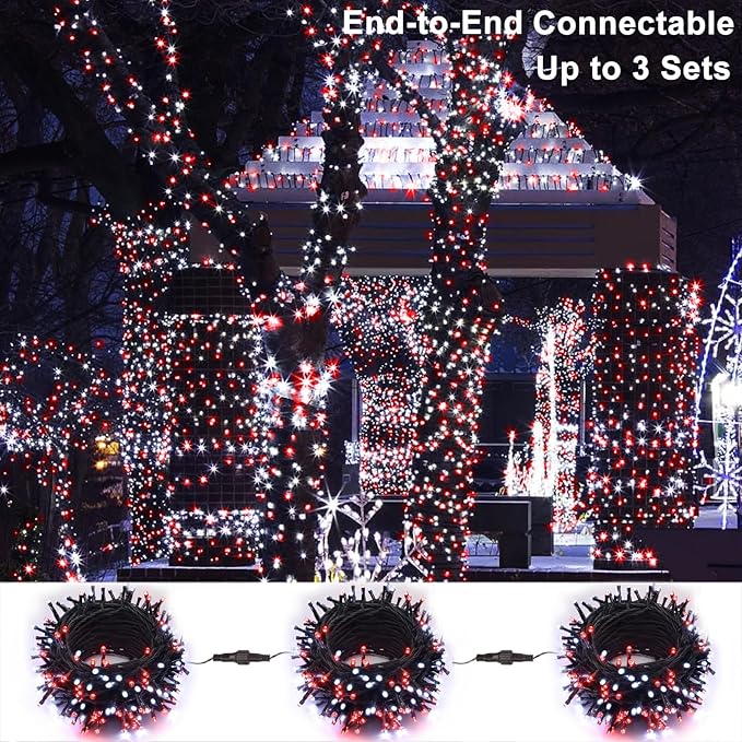 Brizled Red & White Christmas Lights, 78.74ft 240 LED String Lights Connectable, Outdoor Christmas Tree Light 8 Modes Mini Light String with Timer, Indoor Xmas Lighting for Garden Party