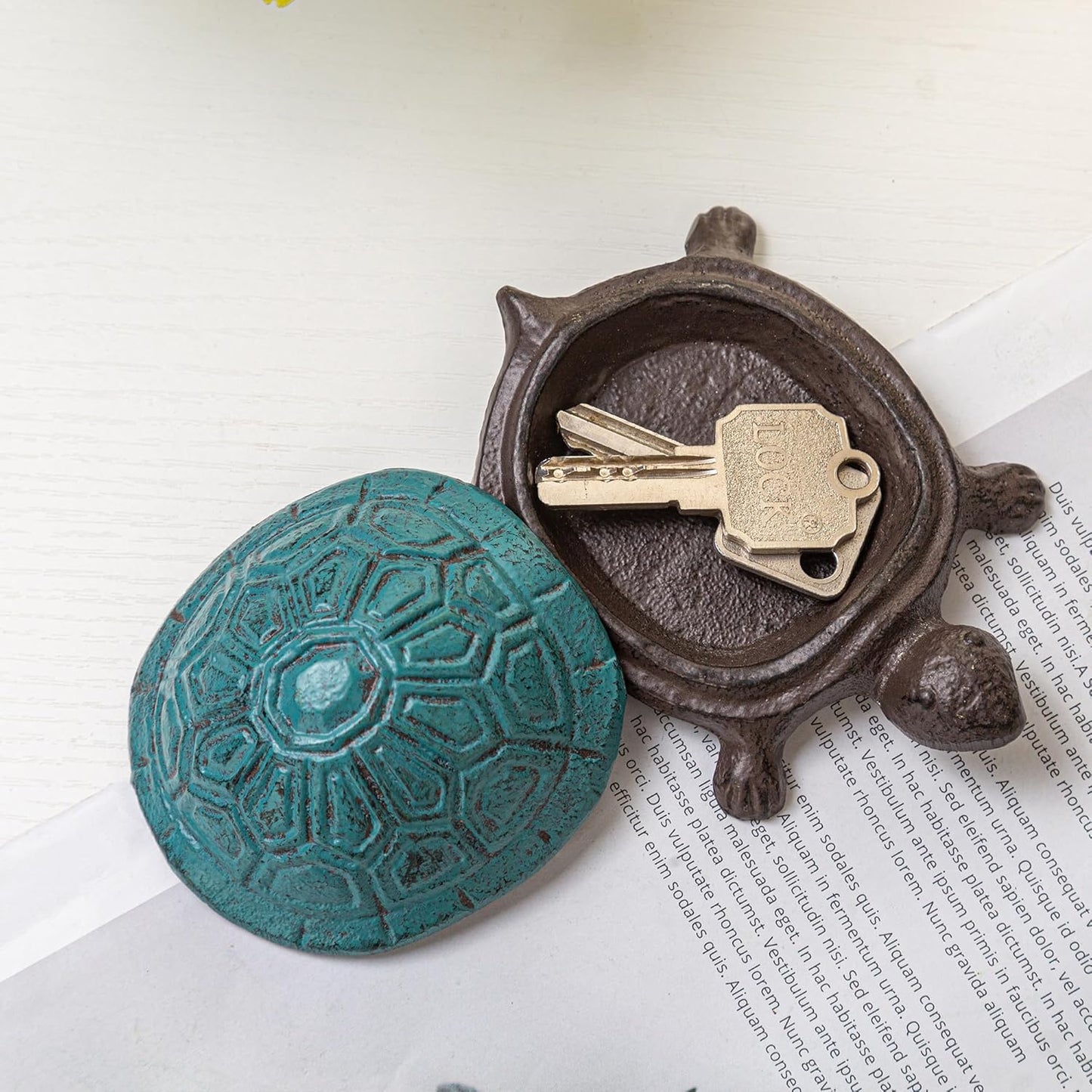 Spare Key Hiders Outside Cast Iron Turtle Hidden Key Holder for Outdoor, Yard, Patio Hide A Key and Decoration Garden, Antique Blue