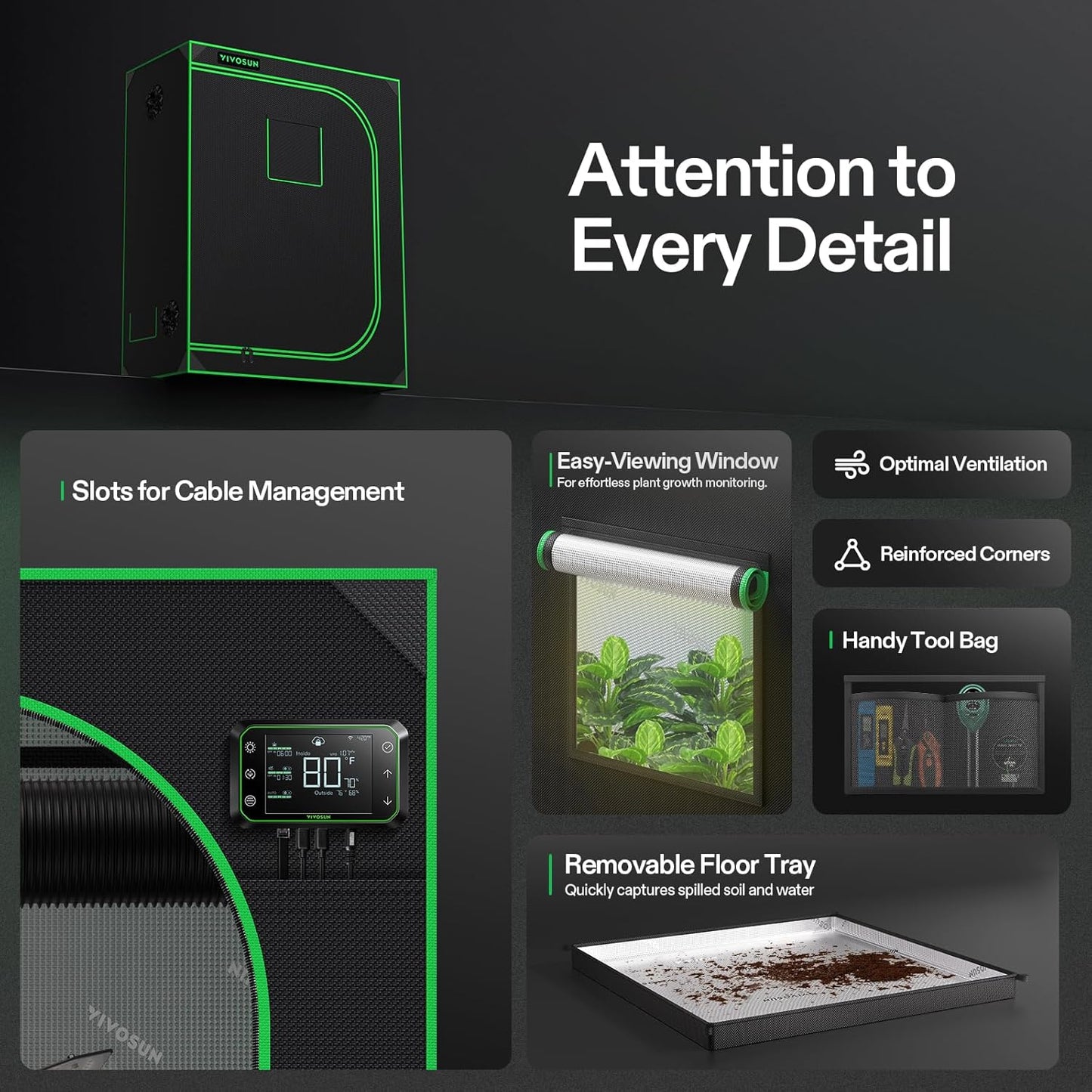 VIVOSUN S425 4x2 Grow Tent, 48"x24"x60" High Reflective Mylar with Observation Window and Floor Tray for Hydroponics Indoor Plant for VS2000