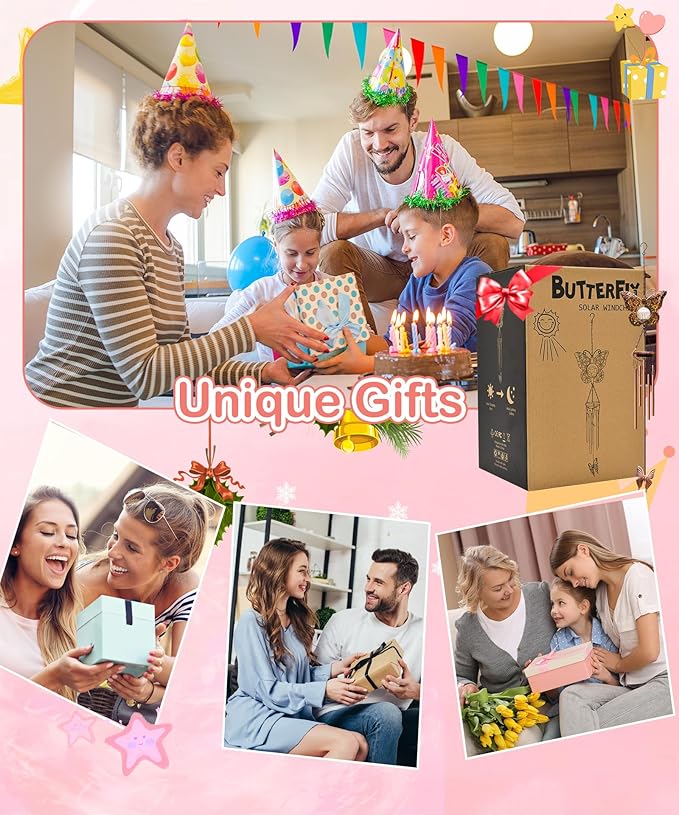 Wind Chimes Outdoor Indoor Decor: Birthday Gifts for Mom Grandma - Outside Lights for Garden Yard Patio Porch(Butterfly)