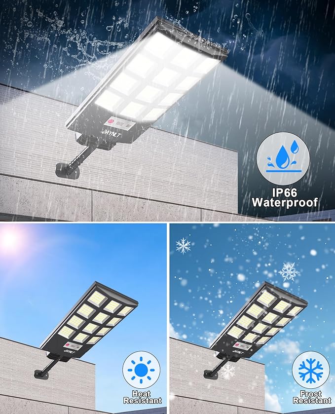 JAYNLT Solar Lights for Outside, 5 Lighting Modes Solar Flood Security Light with Motion Sensor & Dusk to Dawn&Remote, 6500K Street Lamps for Yard Garden,Shop - 4PACK