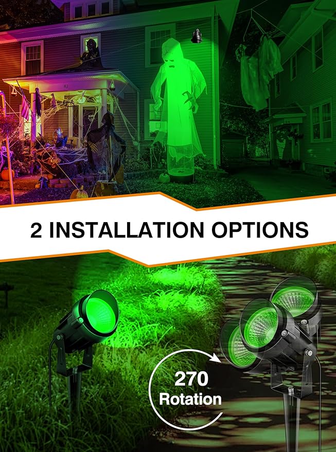Halloween Green Landscape Lights Outdoor, 7W 110v 120V LED Landscape Lighting IP66 Waterproof Outdoor Spotlights for Garden Yard Pathway Tree, 4 Pack/ Green Landscape Lights,Directly sold by Factory
