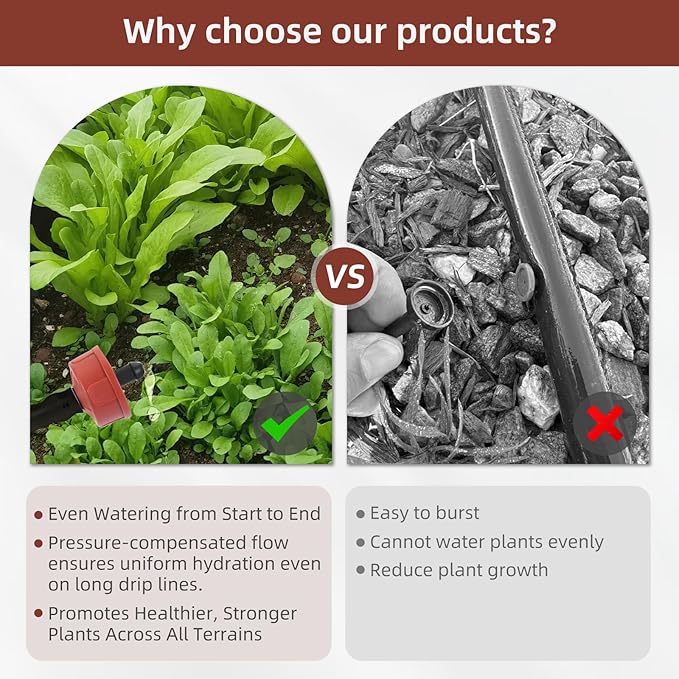 60PCS 1 GPH Pressure Compensating Drip Irrigation Spot Watering Drippers/Emitters, Self-Cleaning Constant Flow Drip Irrigation Emitters Heads Irrigation Drippers Parts for Drip Irrigation System