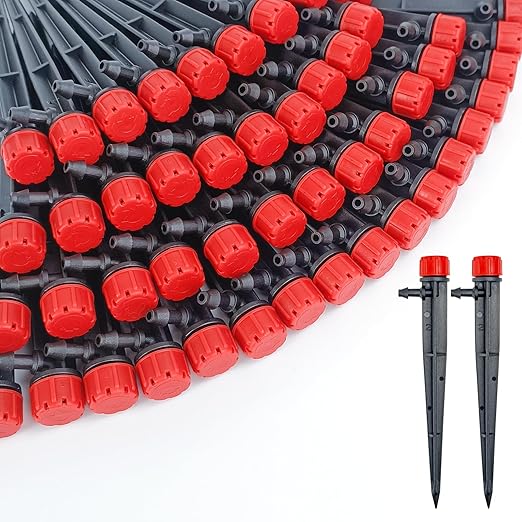 50pcs Drip Irrigation Emitters,Drip Irrigation Parts for 1/4" Drip Irrigation Tubing - Adjustable 360 Degree Water Flow Drippers, Garden Drip Irrigation Drippers for (4-7mm) Watering System
