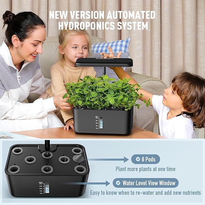 Ahopegarden Hydroponics Growing System Kit: 8 Pods Indoor Garden Plant Germination Kit Aeroponic Herb Vegetable Growth Lamp Countertop with LED Grow Light - Hydrophonic Planter Grower Harvest Lettuce