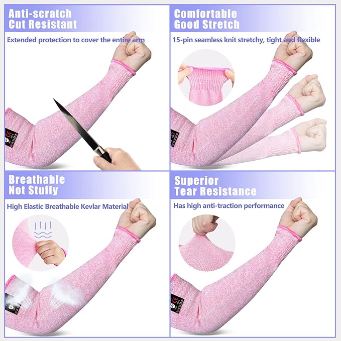 Evridwear Protective Arm Sleeves Cut Resistant Farmers Sleeves for Men Work, Gardening, Farming, Arm Protectors for Thin Skin and Bruising (Medium, Pink No Thumb Hole)