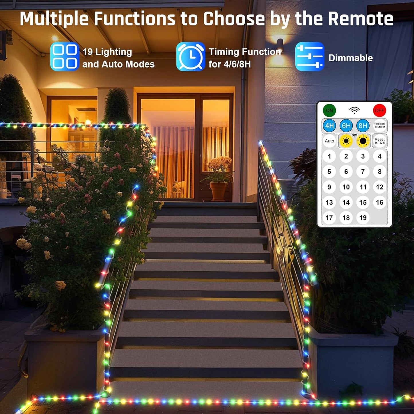 New Upgraded Solar Rope Lights Outdoor Waterproof 19 Modes170ft 500 LED Solar String Lights with Remote Timer Dimmable USB Rechargeable Yard Outside Christmas Lights Xmas Decor (500LED-Multicolor)