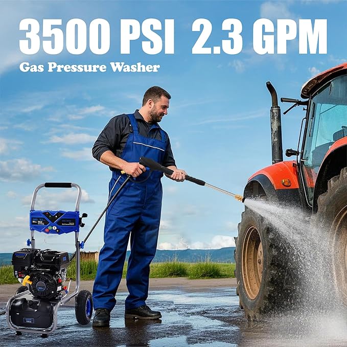 Gas Pressure Washer 3500 PSI, 2.3 GPM Heavy Duty High Power Washer,209CC 7HP Engine with 25Ft Pressure Hose, Axial Aluminum Pump, Soap Tank, 4 Quick Connect Nozzle (Blue)