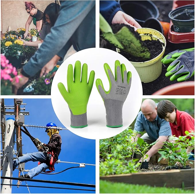 WORKPRO 6 Pairs Garden Gloves, Work Glove with Eco Latex Palm Coated, Gardening Gloves, Working Gloves for Weeding, Digging, Raking, and Pruning (Medium)