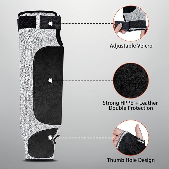 MIG4U Cut Resistant Sleeves with Leather Patches, Arm Safety Protection for Men and Women Thin Skin, Anti Puncture Level 5 Protective Arm Sleeve in Gardening, Farm, Welding, 18''