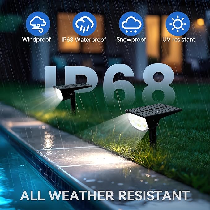 Solar Spot Lights Outdoor IP68 Waterproof, Ultra-Bright Performance,Simple Modes for Easier Operation, Auto On/Off,Solar Powered Landscape Lights for Garden, Yard, Pathway (Cool White, 4 Pack)