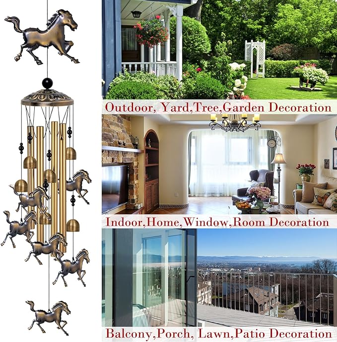 Bronze Horses Wind Chimes Decor, Mobile Blessing Wind Bells Decorate, Sympathy Wind Catcher, Memorial Gifts for Mom,Grandma,Woman (/Outside/Indoor/Home/Room/Porch/Yard/Garden Decoration)