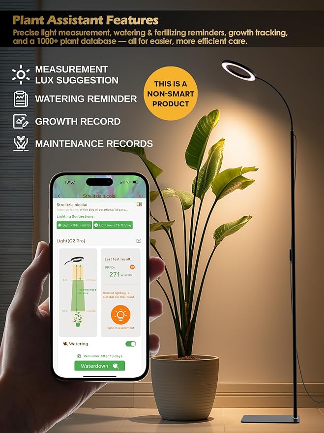 GLOWRIUM Grow Lights for Indoor Plants, 24W Full Spectrum LED Grow Light, Stepless Dimming,3 Lighting Mode and Adjustable Height, Plant Light with 3/9/12/16H Timer (Black, 24W)