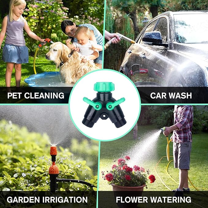 Garden Hose Splitter 2 Way Heavy Duty Plastic, for 3/4" Water Hose Splitter, Hose Y Splitter with Shutoff, Comfortable Grip, Easy Installation, with 4 Extra Leakproof Rubber Washers 2 Tape