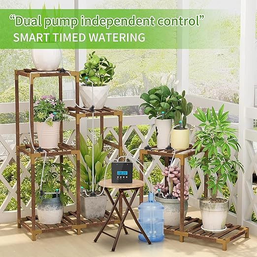 Automatic Plant Waterer Indoor, Indoor Plant Watering Devices with 2 self-Priming Pump, Automatic drip Irrigation kit with 20 Adjustable droppers, self Watering System, programmable Timer