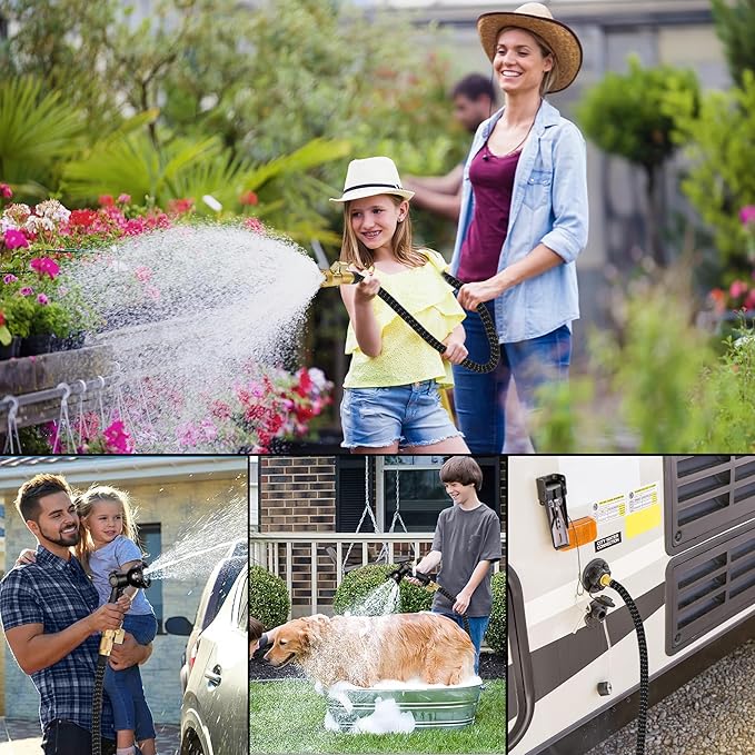 150 ft Expandable Garden Hose - Expanding Water Hose with 10 Spray Nozzles&3/4" Solid Brass Fittings - Retractable,Flexible,Lightweight No-Kink Free&Tangle Car Washing Pipe for Yard,Outdoor