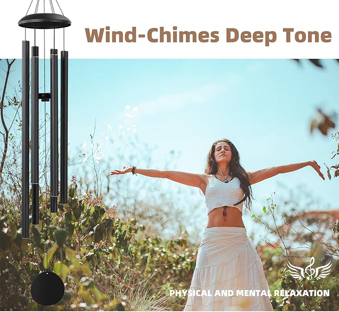 Wind-Chimes-Outdoor-Large-Decor, Deep Tone Soothing Melodic Tones Windchimes, Wind Chimes for Outside, Memorial Wind Chime Best Gift for Mom Women Grandma Neighbors(50" Black)
