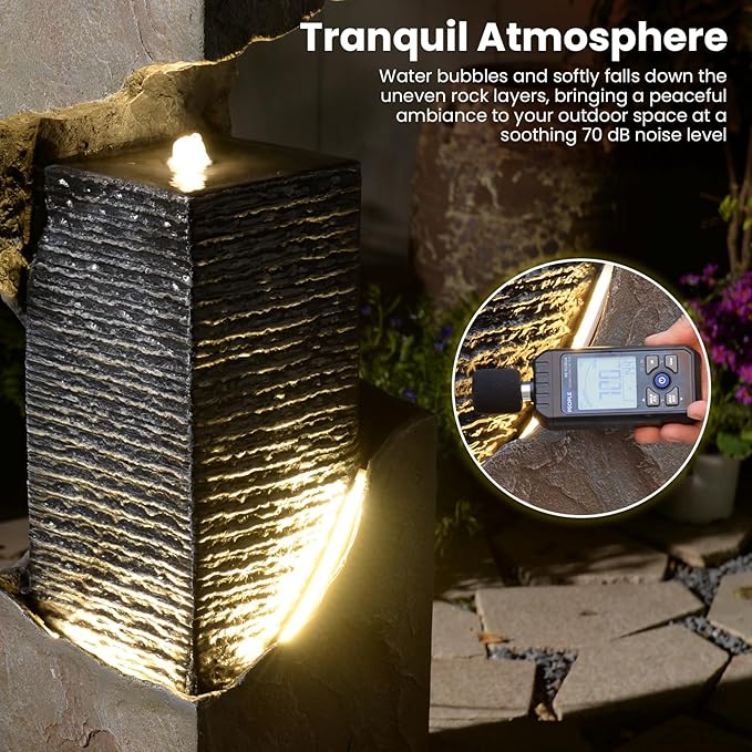 35.4" H Water Fall Fountains Indoor Waterfall Fountain Outdoor with LED Lights Floor-Standing for Outside Garden, Patio, Backyard, Deck Decor, Pool, Porch, Landscaping, Balconies