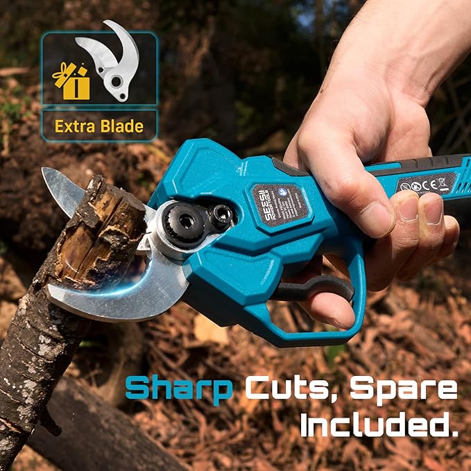 SEESII Electric Pruning Shears Cordless: 1.6" Cutting Diameter Power Pruner - 2 Pcs 4.0Ah Batteries, Brushless Motor, Extra SK5 Blade, 4 Modes Adjustable Branch Cutter for Tree Flower Trimming