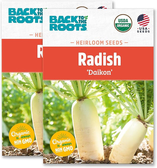 Back to The Roots 100% Organic Heirloom Seeds - Daikon Radish Value Pack (2.8g Total)