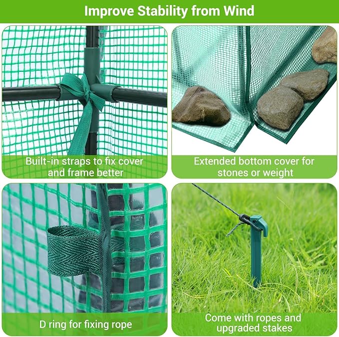 Ohuhu Greenhouse for Outdoors with Screen Windows, 57 x 57 x 76'' Walk in Plant Greenhouses Heavy Duty with Durable PE Cover, 3 Tiers 12 Shelves Stands Plastic Portable Green House with Shelf Clips