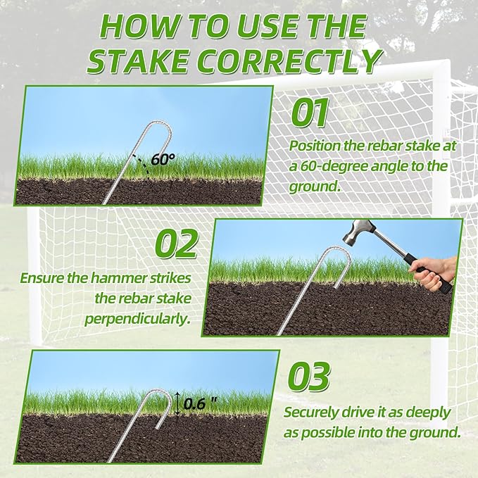 Rebar Stakes 16inx10mm Galvanized J Hook 12pcs – Heavy Duty Ground Tent Stakes for Fence,Bounce House,Outdoor Plants,Artificial Turf,Dog Coop,Metal Stakes for Christmas Decorations