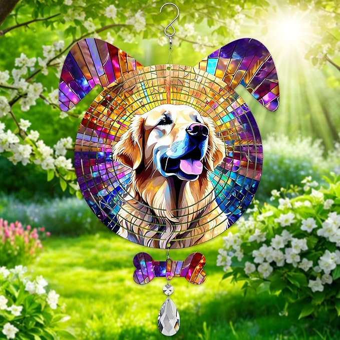 Golden Retriever Dog Ears Wind Spinner, Golden Retriever Wind Spinner Hanging for Yard and Garden