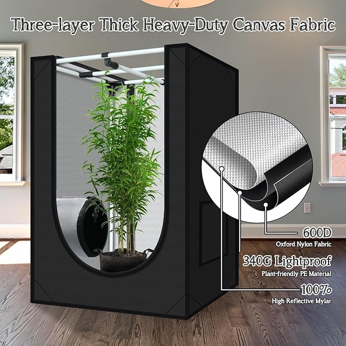 zazzy Grow Tent, 24"x24"x36" Hydroponic Mylar Grow Tent Reflective Garden Growing Dark Room with Observation Window, Removable Floor Tray and Tool Bag for Indoor Plant Growing 2'x2'