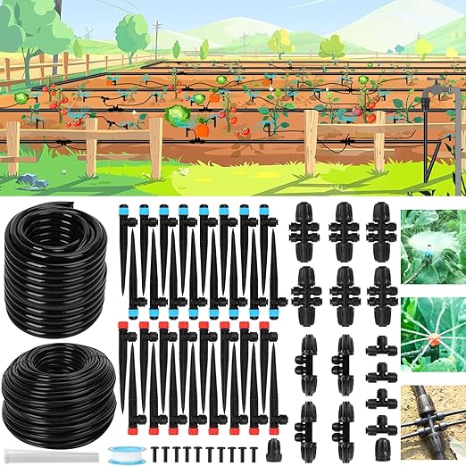 Drip Irrigation System Kit โ 2025 New Quick-Connect Automatic Watering & Misting System with 48FT 1/2" Tubing, Large Coverage & Water-Saving for Greenhouses, Lawns, Gardens, Raised Beds