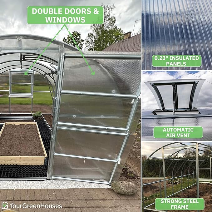 Polycarbonate Tunnel Greenhouse, Weather Resistant & Easy Assembly Greenhouses - Expandable Greenhouse for Outdoors, Garden House Tunnel with 6 Bonus Accessories & 10 Yr Frame Warranty(10x13 FT)