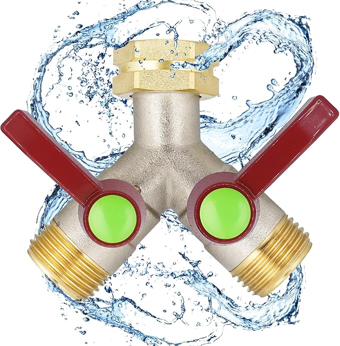 EJW Y-Valve Garden Hose Faucet Splitter, 3/4” GHT Threads,Outdoor Faucet Splitter, Brass High Flow, Garden Hose Y-Splitter 2-Way,Y-Valve Full Flow Hose Splitter,Garden Hose Splitter 2-Way Heavy Duty.