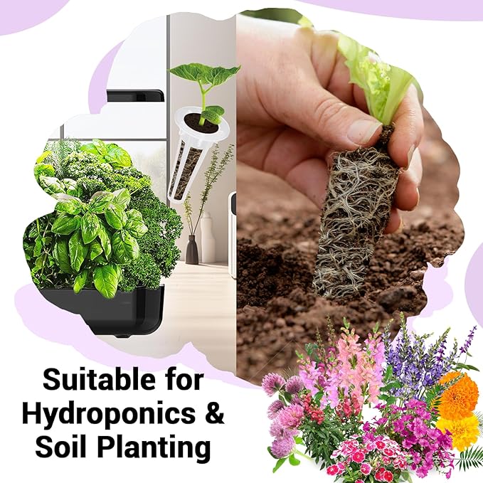 Flower Seed Pods for All Hydroponics Growing System, 8 Pods with 600+ Seeds of Marigold, Lavender, Petunia, Dark Pink Dianthus, Clover and Snapdragon