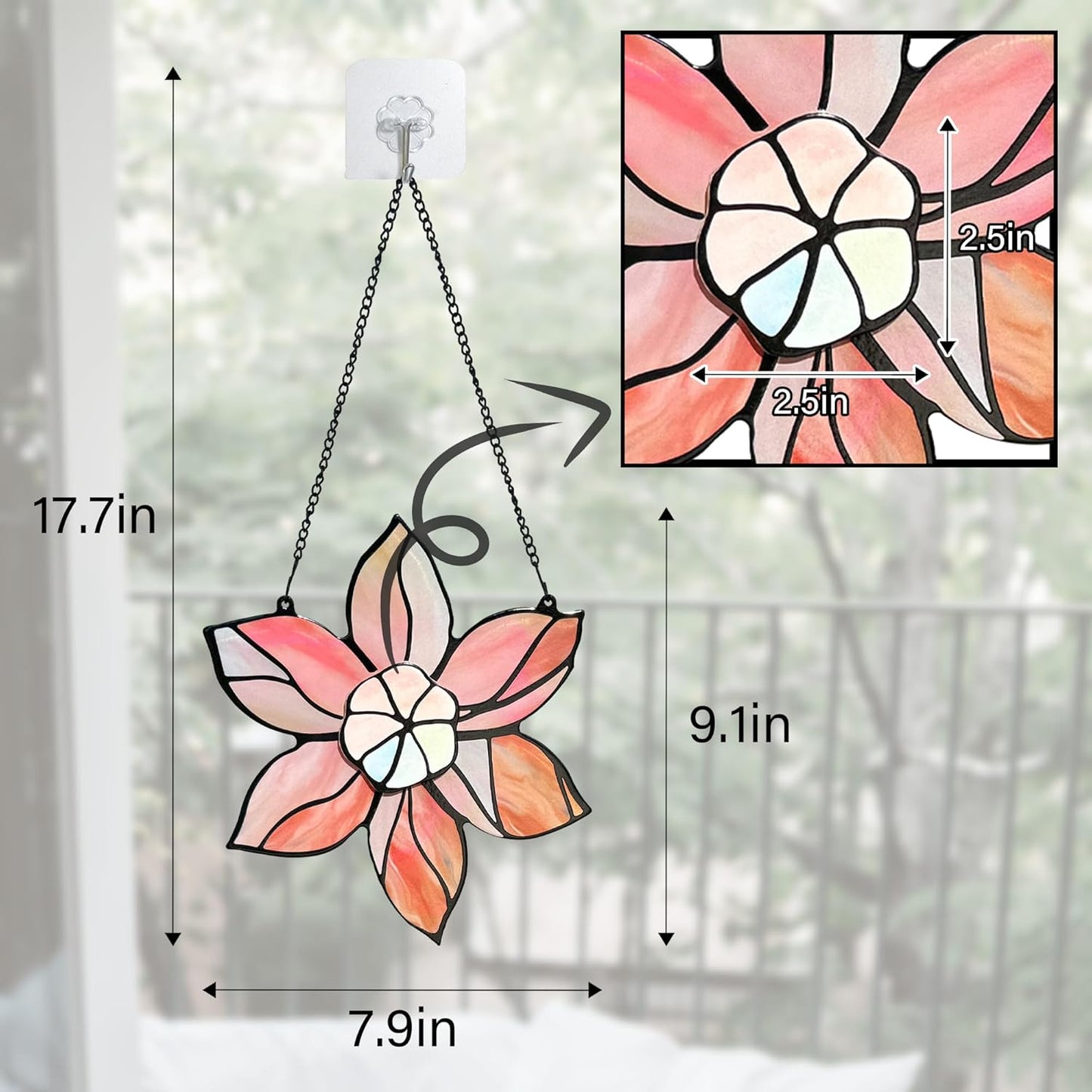 Stained Glass Window Hanging - Pink Flowers Suncatchers for Windows Hanging Floral Sun Catcher for Plant Lovers Anniversary Love Gift