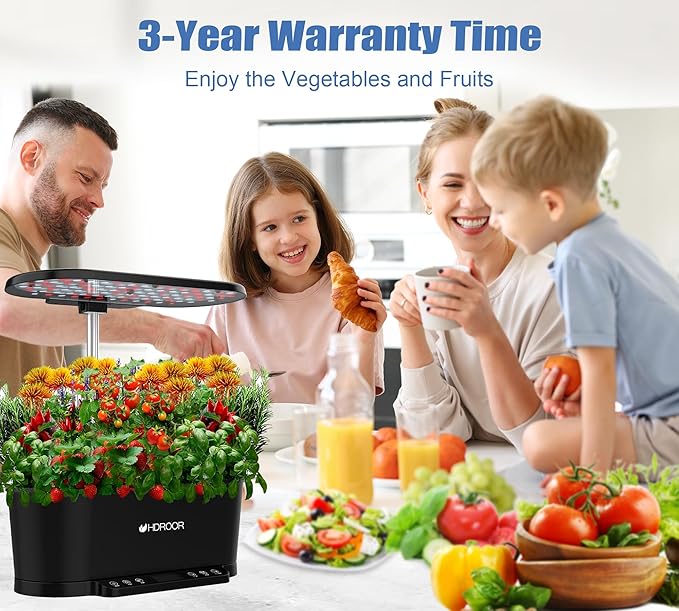 Hydroponics Growing System Kit APP Controlled, 15 Pods Indoor Herb Garden Hydroponic 36W Grow Light, Smart Indoor Garden, Height Adjustable to 30", Auto Timer, Quiet Pump, Water Shortage Alarm, Black