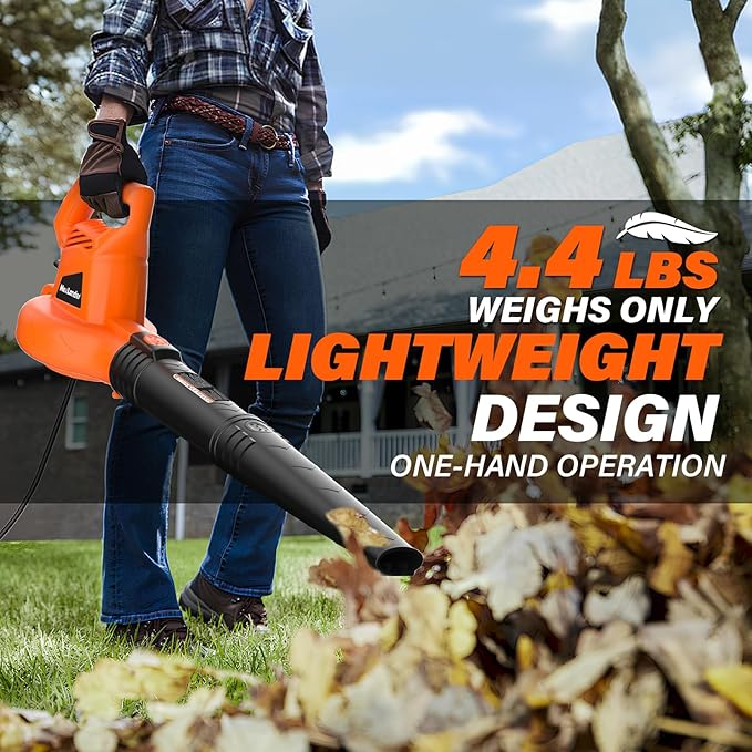 MAXLANDER Leaf Blower Corded, 7-AMP 350CFM/155MPH Electric Leaf Blower, Lightweight Handheld Small Leaf Blowers for Lawn Care