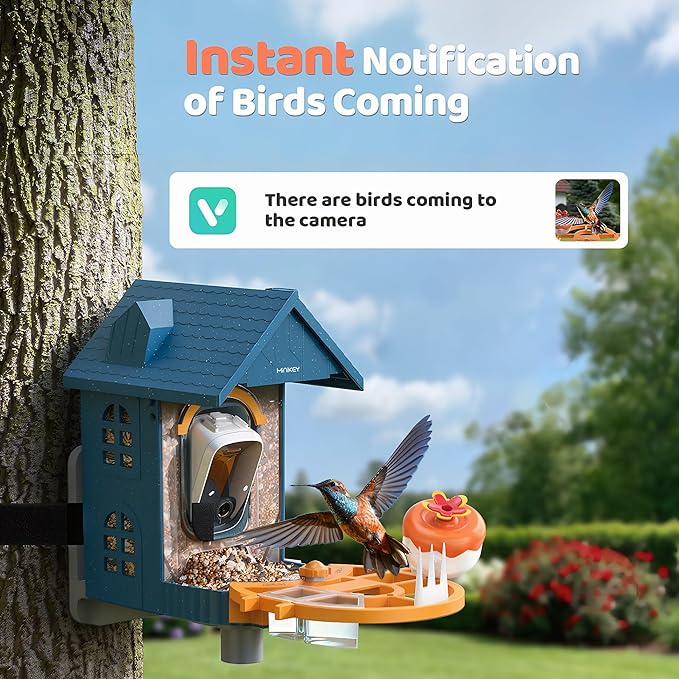 Bird Feeder with Camera Solar Powered in Outdoor Backyard :2K HD Video, AI-Powered Recognition Identifies 11000+ Species, Instant Capture and Notifications,Ideal Gift for Bird Lovers, Moms Dads.