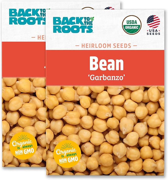 Back to the Roots 100% Organic Heirloom Seeds - Garbanzo Bean Chickpea Value Pack (16.8g Total)