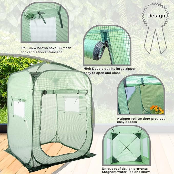 Porayhut Pop Up Greenhouse Tent,Portable X-Large Walk-in Flower House ,Indoor Outdoor Gardening Plant Sunshine Room with PE Mesh Cloth Cover for Protecting Plant from Cold Frost & Birds
