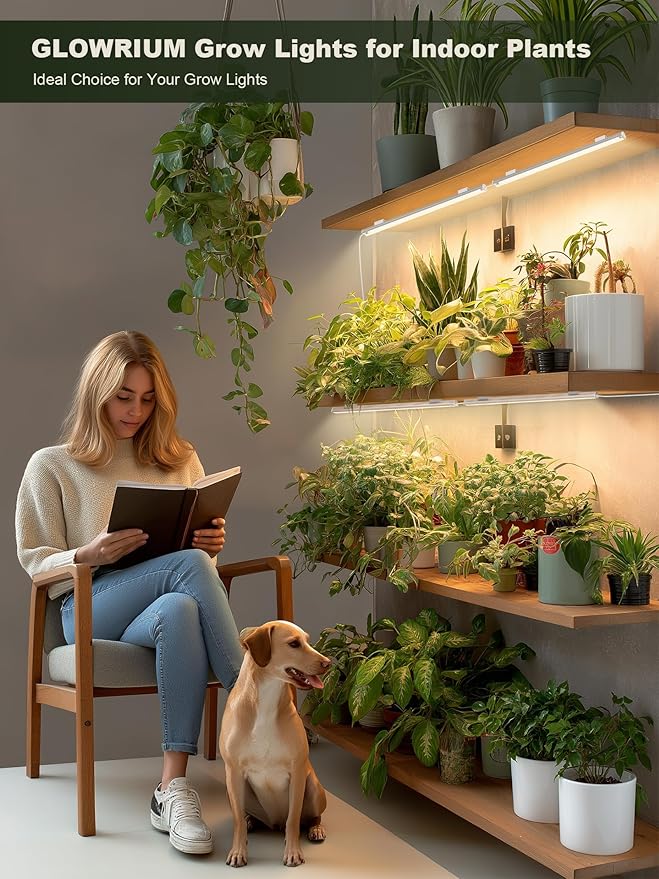 GLOWRIUM Smart Grow Lights for Indoor Plants with APP, 15" Full Spectrum Grow Light Strips, G6 Plant Light Strip with auto Timer, 3 Angle dimming Levels for Plant Shelf,2-Pack (White, 16W)