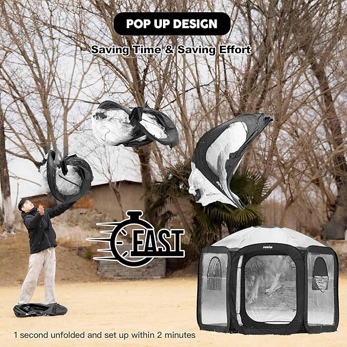 Porayhut Pop Up Greenhouse Tent,Portable Large Walk-in Plant House 10’X10’ ,Indoor Outdoor Gardening Plant Sunshine Room with PVC Mesh Cloth Cover for Protecting Plant from Cold Frost & Birds