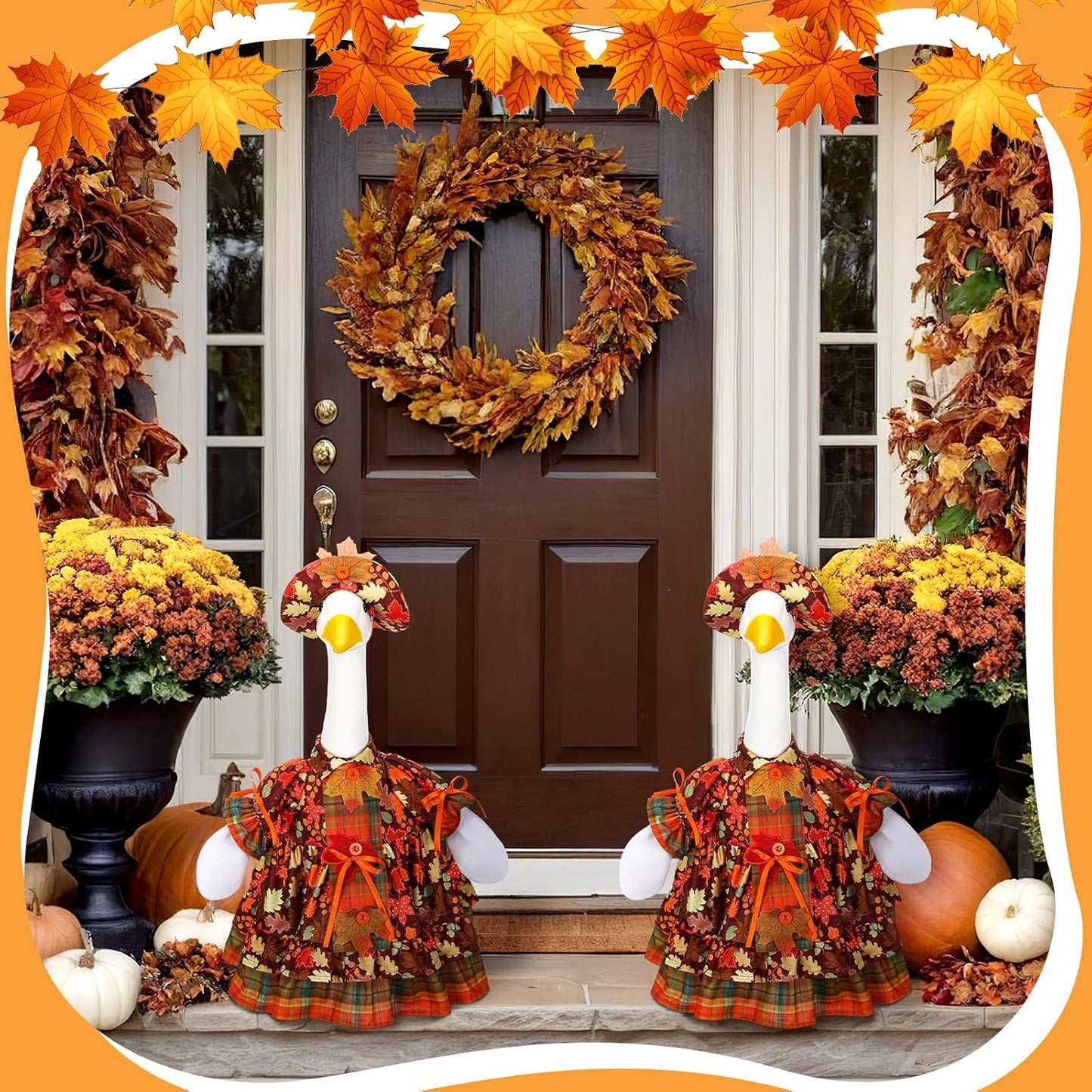 Suzile Thanksgiving Porch Goose Outfit Fall Maple Goose Clothes for 23 Inch Cement or Plastic Geese Costume Dress for Yard Lawn Outdoor Garden Patio Duck Statue Autumn Party Xmas Holiday Decor