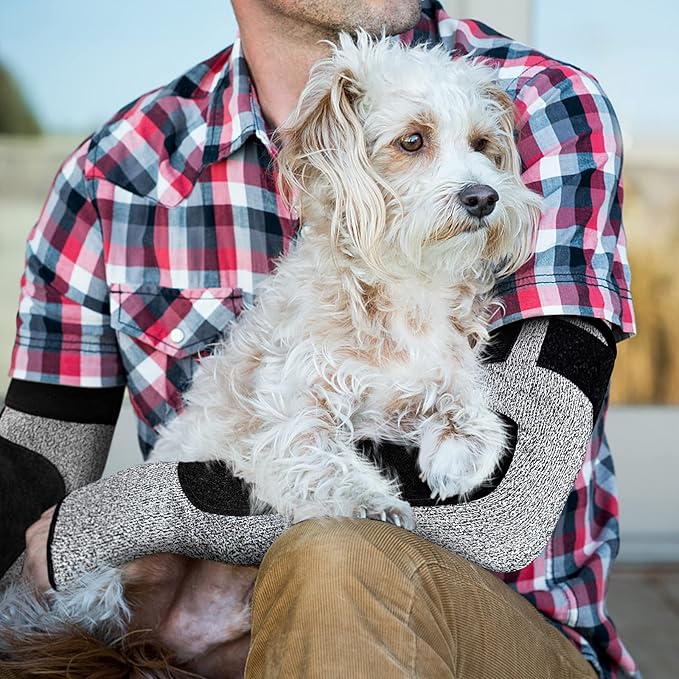 MIG4U Cut Resistant Sleeves with Leather Patches, Arm Safety Protection for Men and Women Thin Skin, Anti Puncture Level 5 Protective Arm Sleeve in Gardening, Farm, Welding, 18''