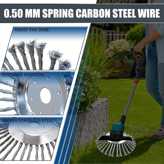 10 Inch Steel Wire Rotary Brush Cutter Trimmer Head Sets Weed Blade Cutter with Adapter Kit Compatible with Stihl, Husqvarna,String Trimmers, Gardening Lawnmower, Moss Grass Rust Removal