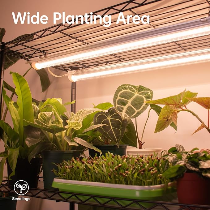 Bstrip Plant Shelf with Grow Light, 4-Tier Large Grow Light Shelf with Wheels, Stainless Steel, 12-Pack 288W T8 Full Spectrum Grow Lights for Seed Starting(57.4" L x 13.8" W x 59" H)