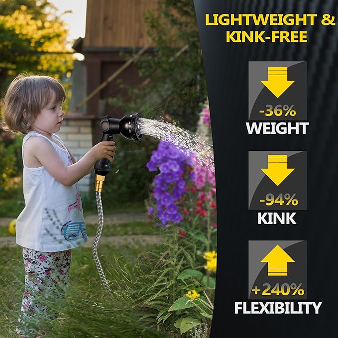 Metal Garden Hose 200 FT - Stainless Steel Garden Hose Leak-Proof with Layer Latex Core - 2025 Version/New Patented,Lightweight,Durable, Less-Kink Flexible Metal Water Hoses