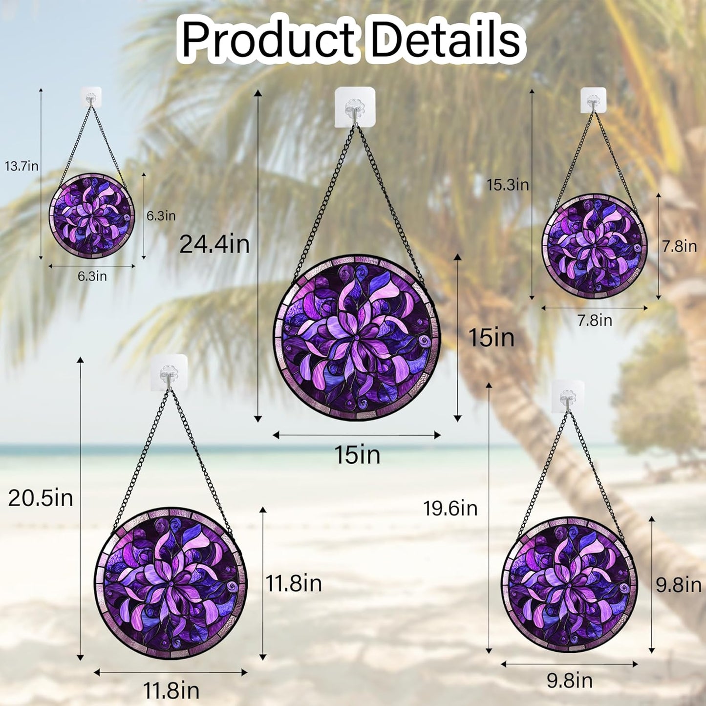 Stained Glass Window Hanging - Purple Abstract Flower Suncatcher for Door Garden Patio Sun Catchers Decor Christmas Mother's Day Birthday Gifts for Women Men Mom Nana Aunt Friend 11.8 in