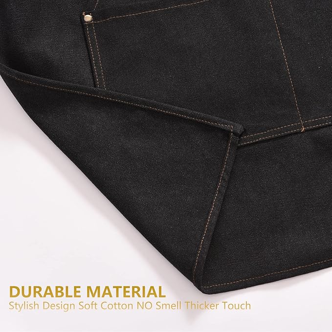 Canvas Aprons for Men Chef Apron, Work Apron with Large Pockets - 16oz Heavy Duty Cross Back, BBQ, Cooking