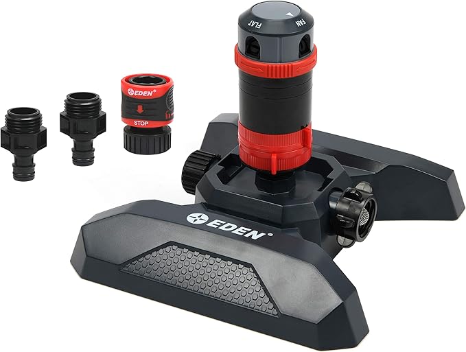 Eden 94123 4-Pattern Adjustable Mobile Rotary Gear Drive Sprinkler W/Quick Connect Starter Set, 360 Degree Coverage